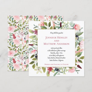 Invitation Pies roses et Eucalyptus Aquarelle Florale
