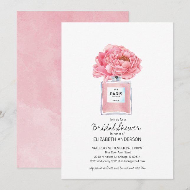 Invitation Pies roses et Fête des mariées de parfum (Devant / Derrière)