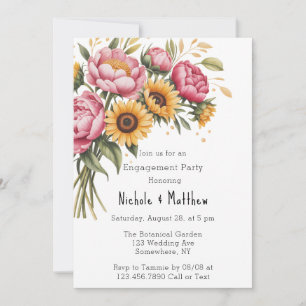 Invitation Pies roses et Jaune Fleur d'engagement