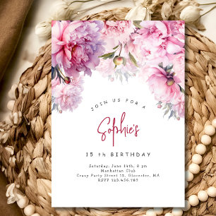 Invitation Pies roses fête d'anniversaire aquarelle