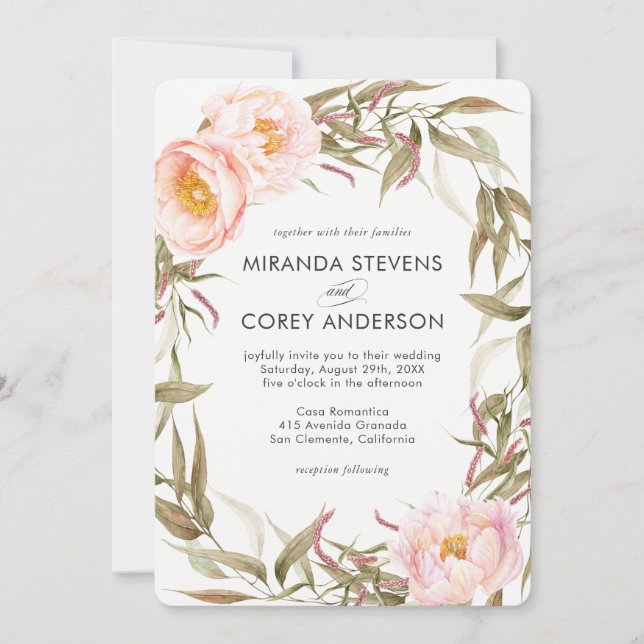 Invitation Pies roses Mariage de couronne de fleurs (Devant)