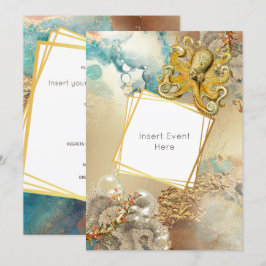 Invitation Pieuvre récif de corail aquarelle marin nautique