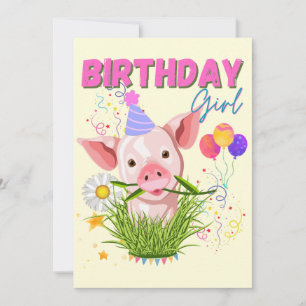 Invitation Pig Piggy Anniversaire Rose Fille Animaux Amateurs