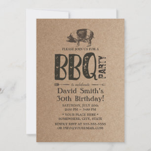 Invitation Pig Roast BBQ fête d'anniversaire Rustic Kraft