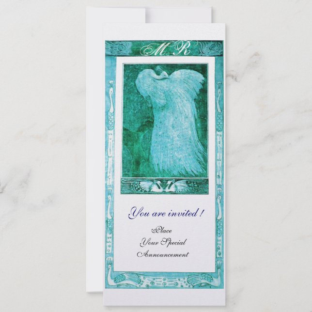 Invitation PIGEON MARIAGE AMOUR MONOGRAMME Bleu Perle Blanc (Devant)