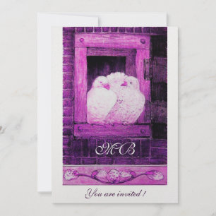 Invitation PIGEONS BLANCS À LA FENÊTRE monogramme glace métal