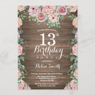 Invitation Pignons rose floral rustique 13e anniversaire