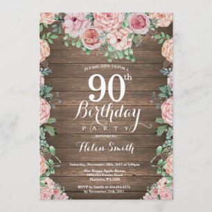 Invitation Pignons rose floral rustique 90e anniversaire