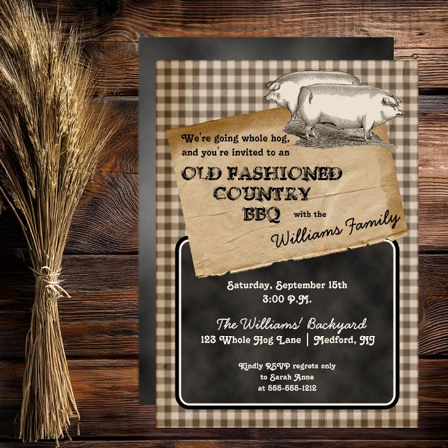 Invitation Pigs Rustiques Jardin de porc cueillette barbecue  (Rustic Pigs | Swine Pork Pig Roast Backyard Cookout BBQ Picnic Invitation - Print | Download)