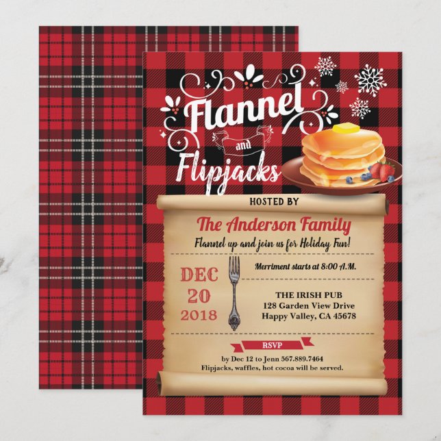 Invitation Pijama flanelle et flipjacks et fête des crêpes (Devant / Derrière)