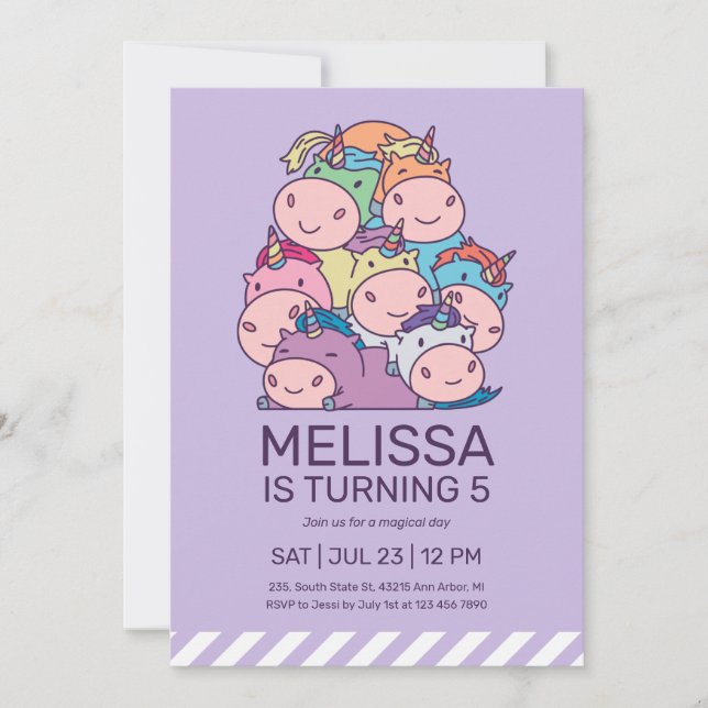 Invitation Pile mignonne de Unicorns Anniversaire de enfant v (Devant)