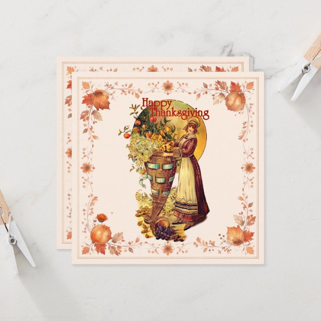 Invitation Pilgrim Girl Thanksgiving (Devant/Arrière en situation)