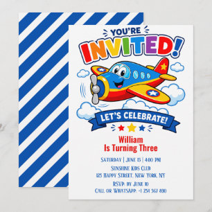 Invitation Pilote Avion Garçon Fête d'avion pour le 3ème an
