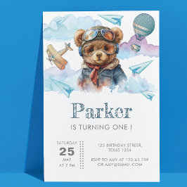 Invitation Pilote Teddy Bear Premier Enfants d'anniversaire