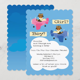 Invitation Pilotes d'ours en peluche mignon Avion Révélation 