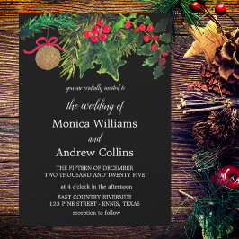 Invitation Pin d'hiver de Noël Mariage d'aquarelle noire