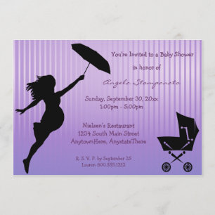 Invitation Pin-Rayée pourpre de baby shower