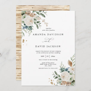 Invitation Pin rustique naturel vert et Mariage de baies roug