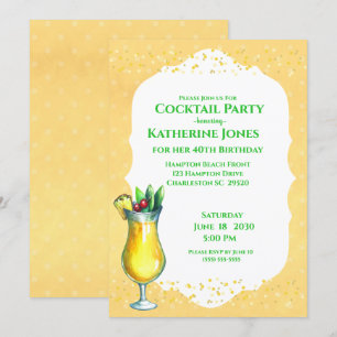 Invitation Pina Jaune Colada Anniversaire Cocktail Party