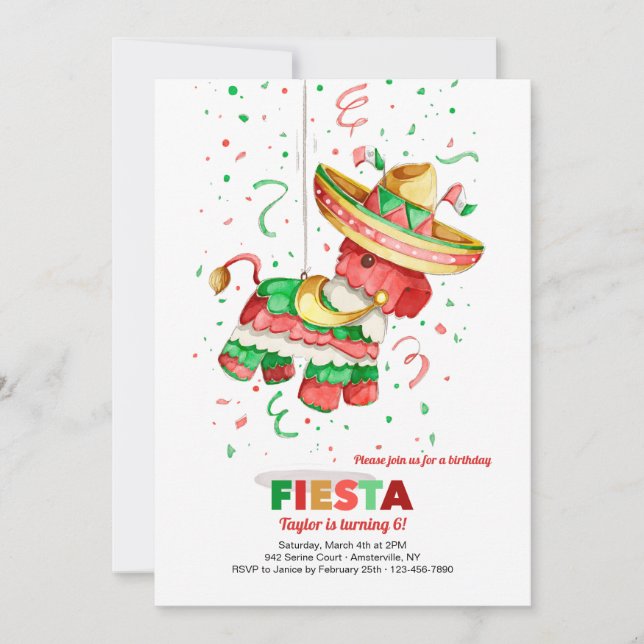Invitation Piñata avec Sombrero (Devant)