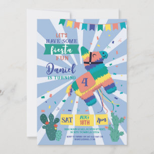Invitation Piñata fête d'anniversaire Blue Fiesta Enfants Mex