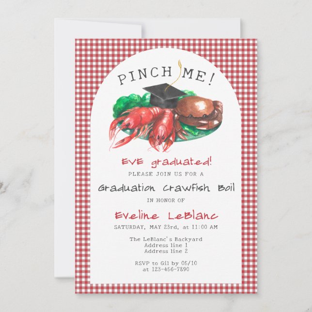 Invitation Pince-moi ! Fruits de mer Crawfish Boil Funny Grad (Devant)