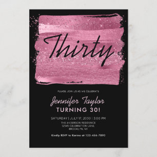 Invitation Pinceau rose Parties scintillant Étincelle Noir 30
