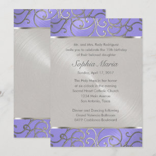 Invitation Pinces Filigree d'Argent Violet Quinceanera