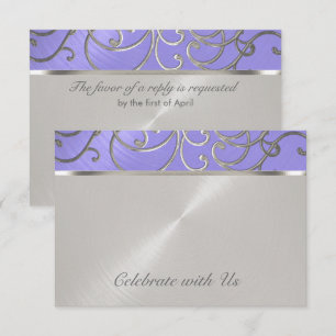 Invitation Pinces Filigree d'Argent Violet Quinceanera