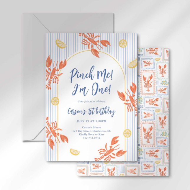 Invitation Pinch Me Homard Anniversaire Bandes côtières (Créateur téléchargé)