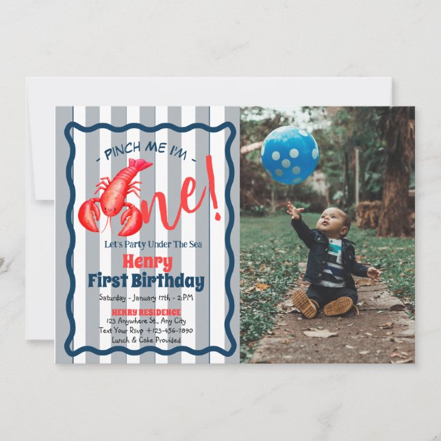 Invitation Pinch Me, je suis un homard garçon 1er fête d'anni (Devant)