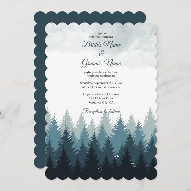 Invitation Pine Arbre Aquarelle Forêt Mariage rustique (Devant / Derrière)