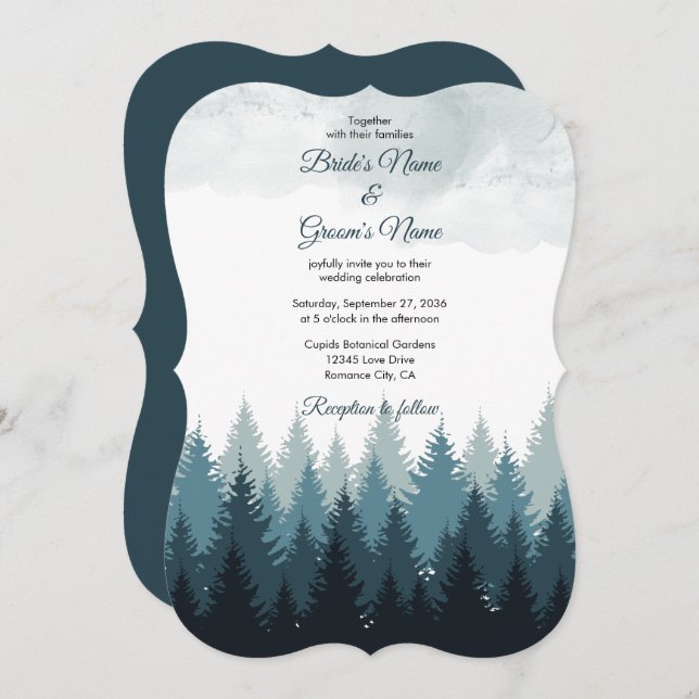 Invitation Pine Arbre Aquarelle Forêt Mariage rustique (Devant / Derrière)