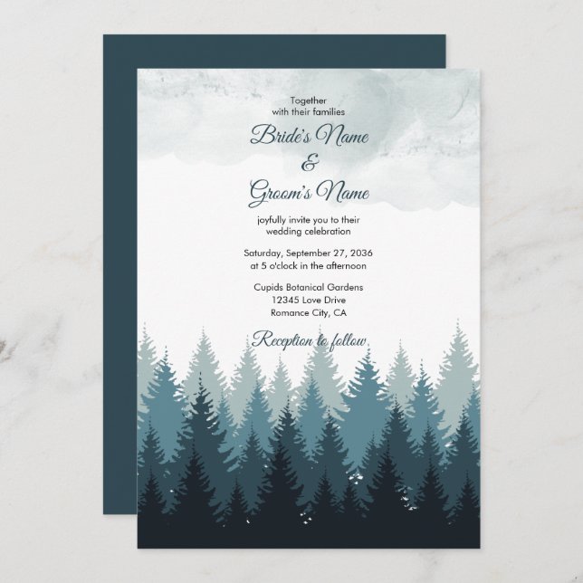 Invitation Pine Arbre Aquarelle Forêt Mariage rustique (Devant / Derrière)