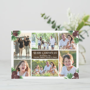 Invitation Pine Cone Six Photo Collage Personnalisé