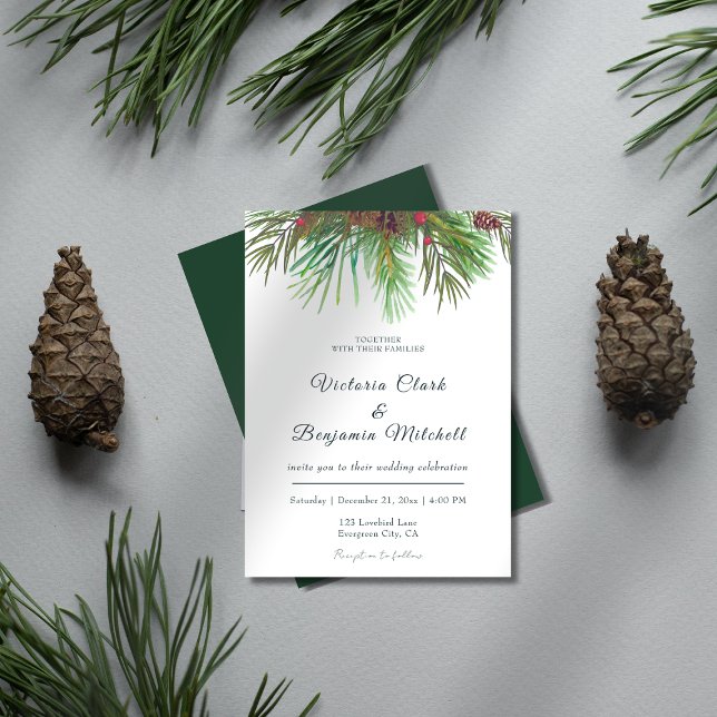 Invitation Pine Cone vert rustique Noël Mariage d'hiver (Rustic Greenery Pine Cone Christmas Winter Wedding Invitation)