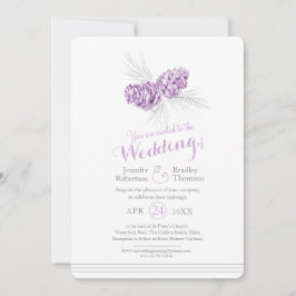 Invitation Pine cônes art dessin violet gris mariage