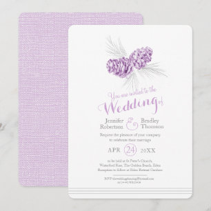 Invitation Pine cônes art dessin violet gris mariage