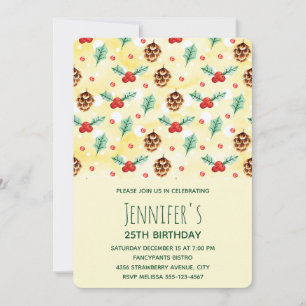 Invitation Pine Cones et Holly Hiver Motif Anniversaire