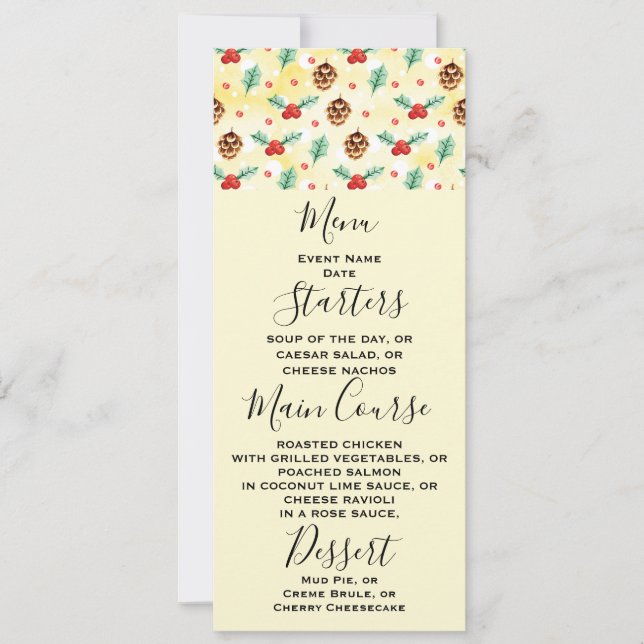 Invitation Pine Cones et Motif de Noël Holly (Devant)