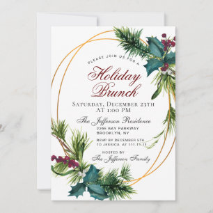 Invitation Pine Cones Holly Frame Noël Fête Brunch
