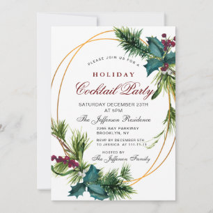 Invitation Pine Cones Holly Noël Fête Cocktail
