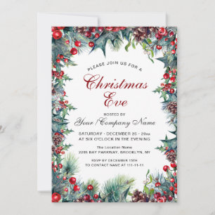 Invitation Pine Cones Holly Wreath Christmas Eve Party