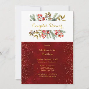Invitation Pine de Noël Berrie Burgundy Gold Couples Douche