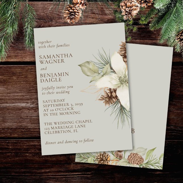 Invitation Pine d'hiver moderne Beige Mariage élégant (Créateur téléchargé)
