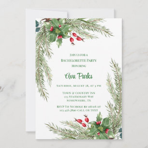 Invitation Pine Needles Red Berry Bachelorette Party