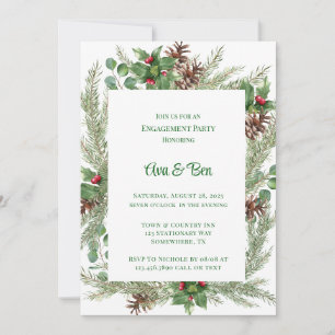 Invitation Pine Needles Red Berry Christmas Party