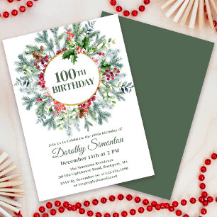 Invitation Pine Rustique Holly Berry Wreath 100e anniversaire