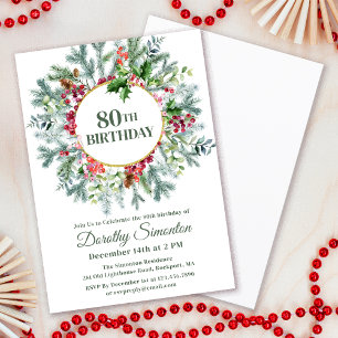 Invitation Pine Rustique Holly Berry Wreath 80e anniversaire
