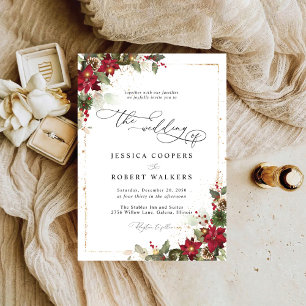 Invitation Pine Rustique Poinsettia Floral Mariage de Noël